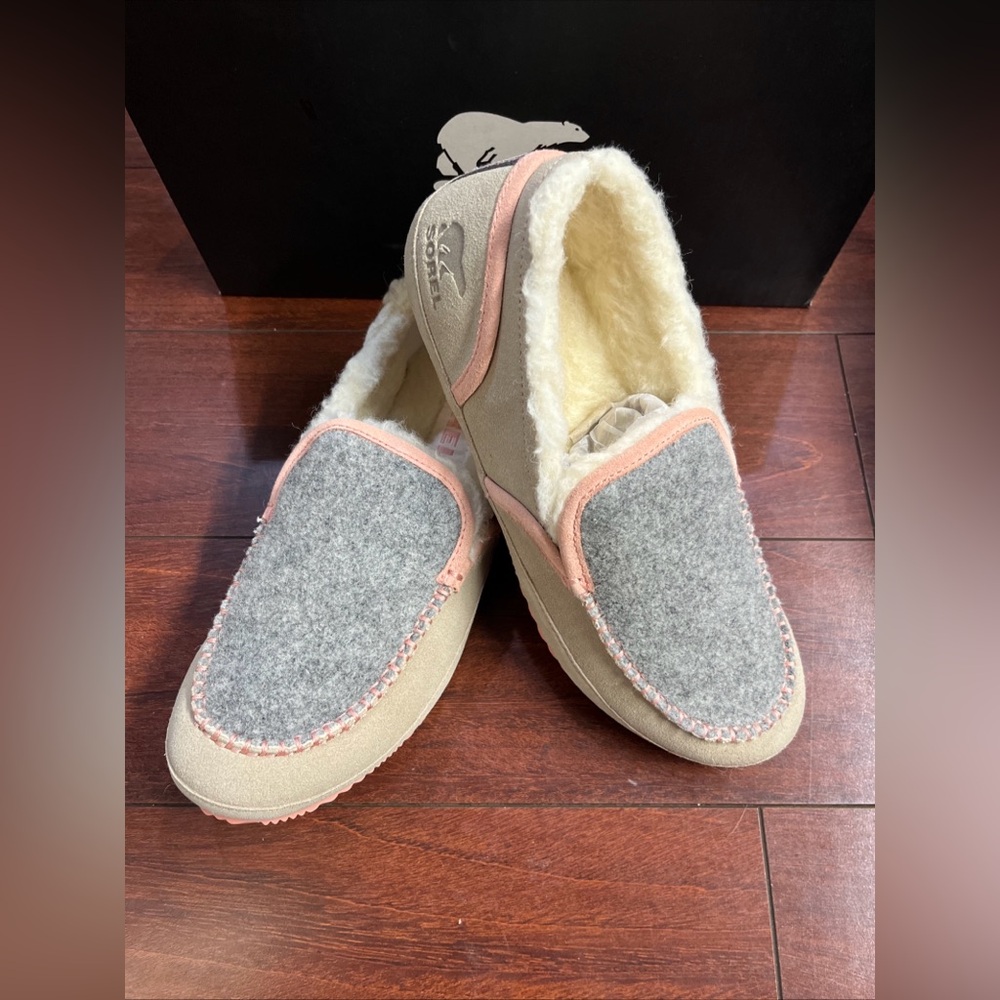 Womens 10 Sorel Tremblant II Moccasin Slippers Slip On Moc Suede Wool Sandy Tan